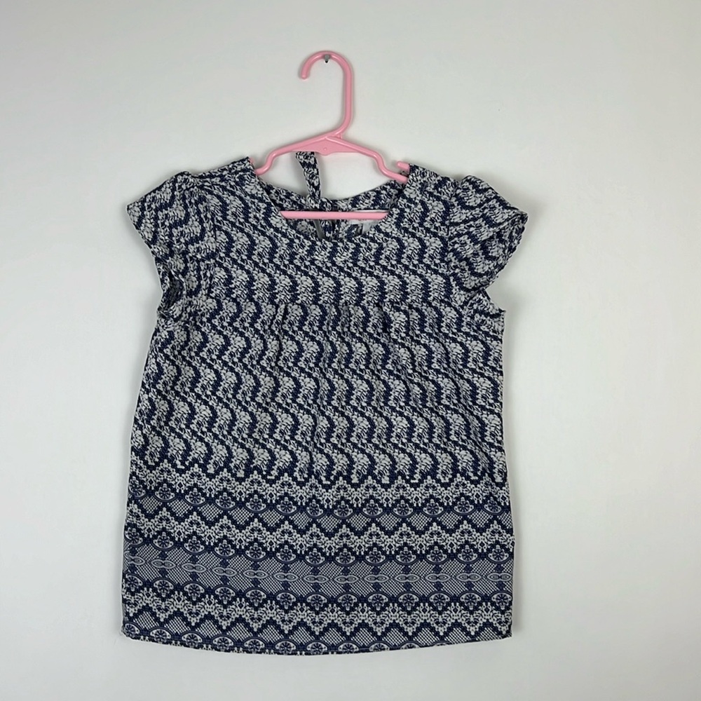 JAPNA Kids flutter sleeve blouse blue and white geometric print 6X